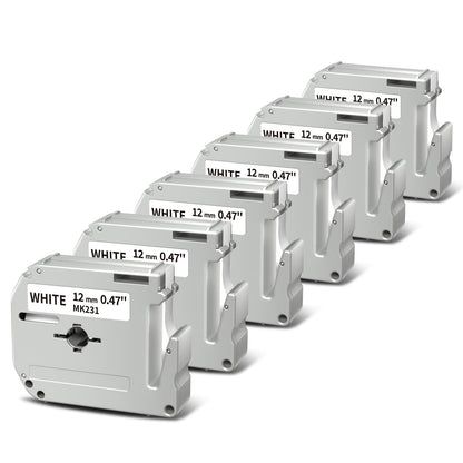Colorty M-K231 12mm Label Tape Replace for Brother P Touch M Tape, MK231 M-K231S M231 1/2" 0.47" Black on White, for Brother PTouch Label Maker PT-M95 PT-90 PT-80 PT-70 PT-65 PT-45, 6 Pack