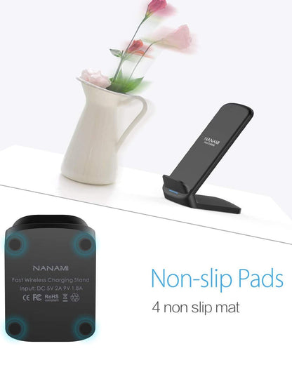 NANAMI Upgraded Fast Wireless Charger, Qi-Certified Wireless Charging Stand Compatible with Samsung Galaxy S25/S24/S23/S22/S21/S20 & Qi Phone Charger for iPhone 17/17 Air/16/16 Plus/16 Pro/15/14/13