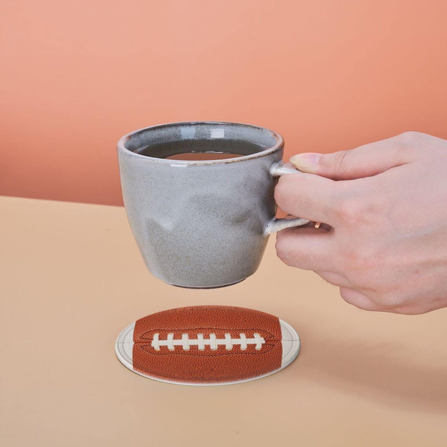 sunwarshile Football Coasters for Drinks with Holder Round Leather Coasters Set of 6 Cups Mugs Mat Pad for Home Kitchen Bar