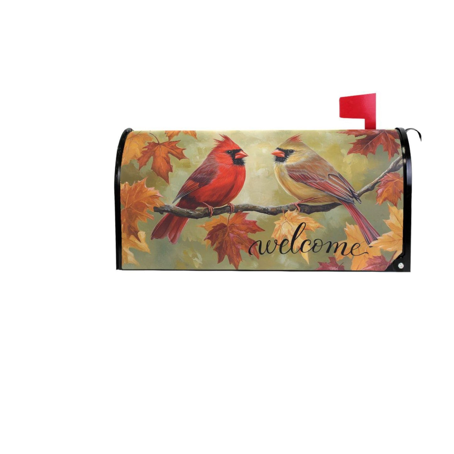 Wamika Welcome Fall Birds Magnetic Mailbox Covers Autumn Cardinal Mailbox Cover Over Size Full Magnet Garden Yard Porch Mail Boxes Cover Holiday Decorations 25" L x 21" W
