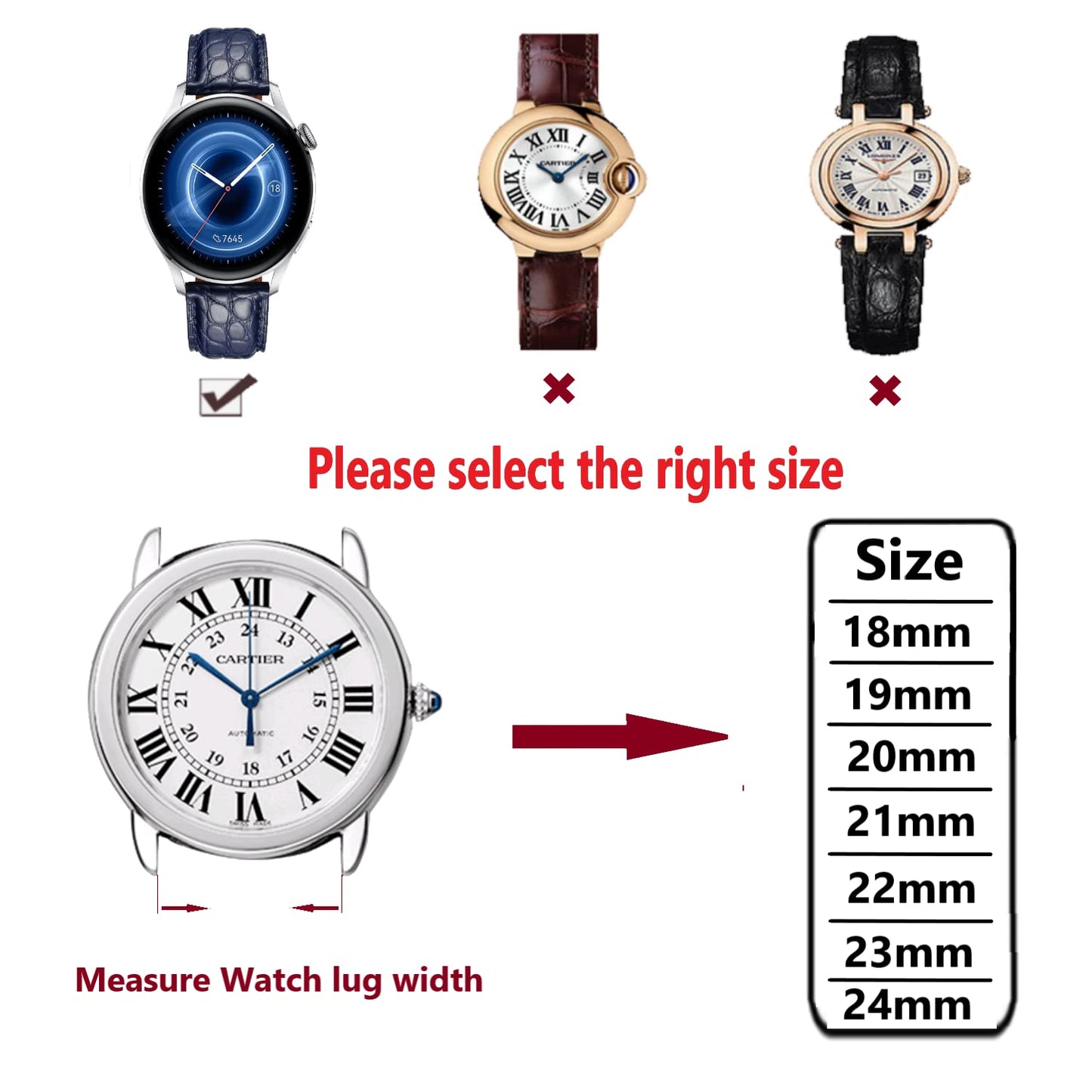 Moran Genuine Alligator Grain Leather Watch Band Replacement Deployment Buckle 18mm 19mm 20mm 21mm 22mm 23mm 24mm Alligator Watch strap for Men's and Women's (Crocodile Black-Silver buckle, 20mm)