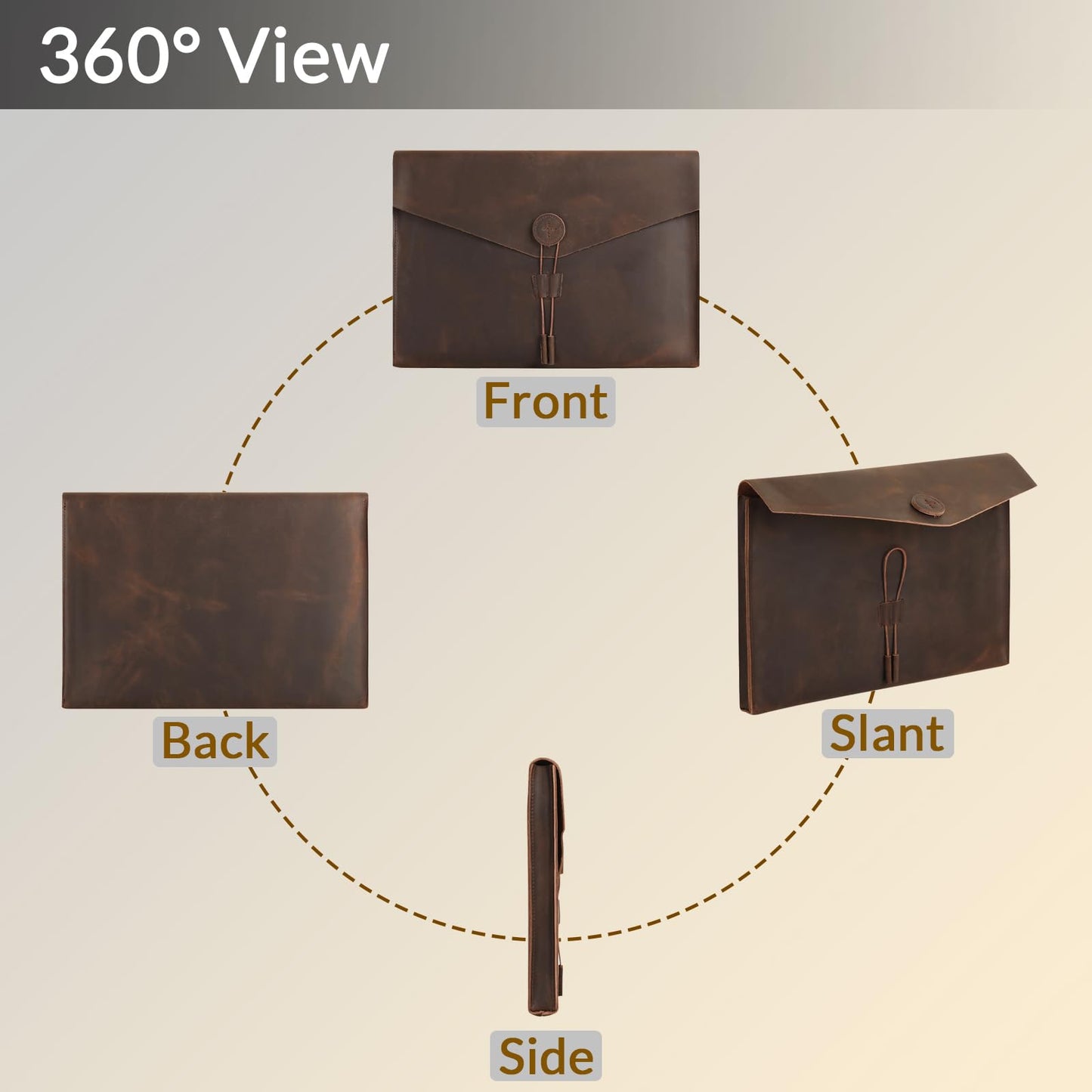 GZRHKJ Genuine Leather Folder Portfolio, Leather File Folder Organizer，Envelope Document Holder for Men&Women, Personalized Folio Laptop Sleeve Case for 15" Laptops, Tablets