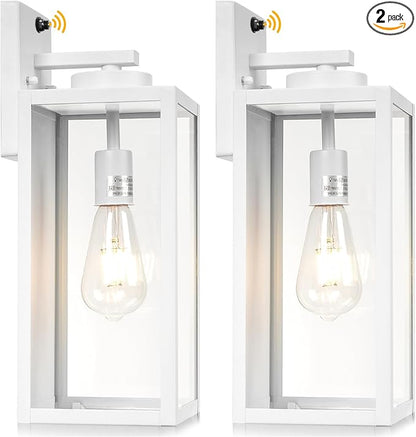 16-inch White Dusk to Dawn Outdoor Wall Light Fixtures, Exterior Waterproof Wall Lanterns, Large Porch Sconces Lighting, Modern Outside Lights for House Patio Front Door Entryway, 2-Packs