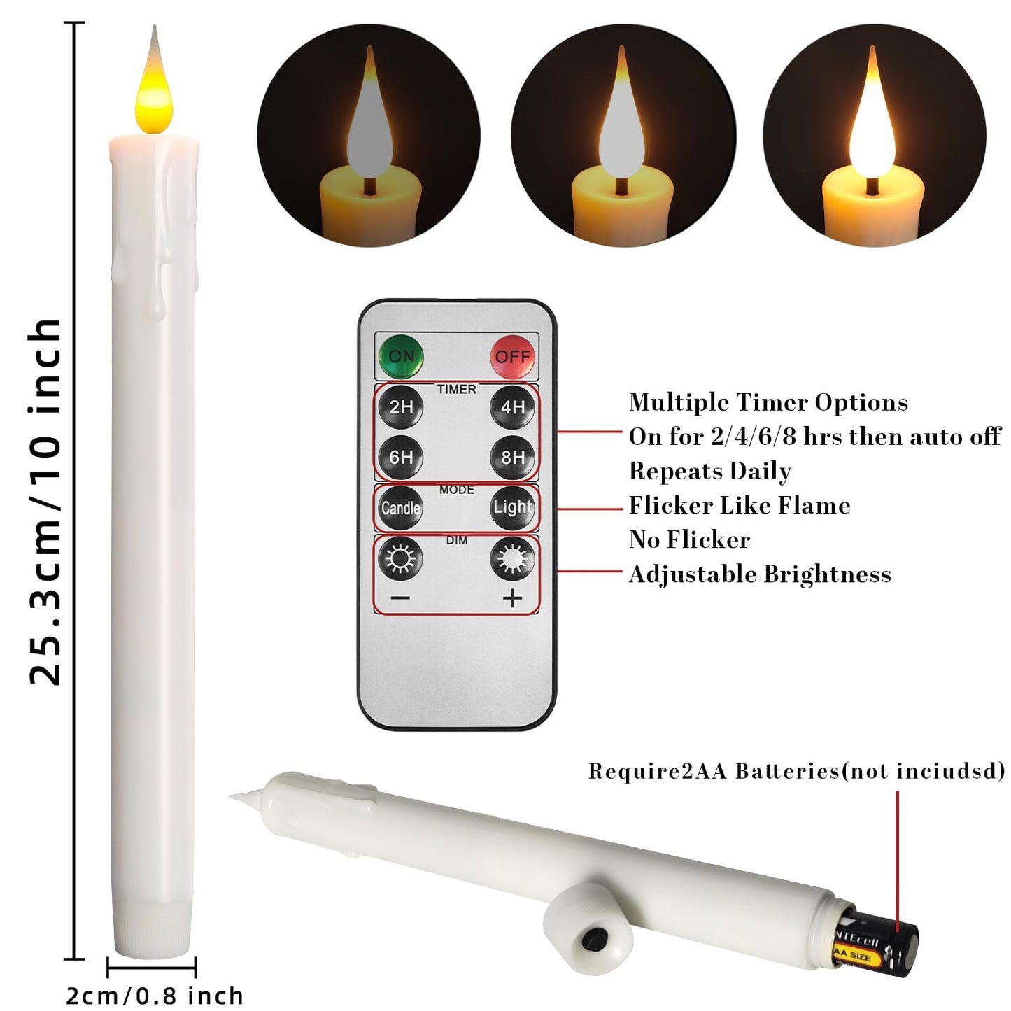 Pierty Flameless Taper Candles with Remote Control, Battery-Operated LED Warm Light 3D Wick Lamp Window Decor Candles, 6-Pack, Christmas Home Decor, Wedding Decorations.