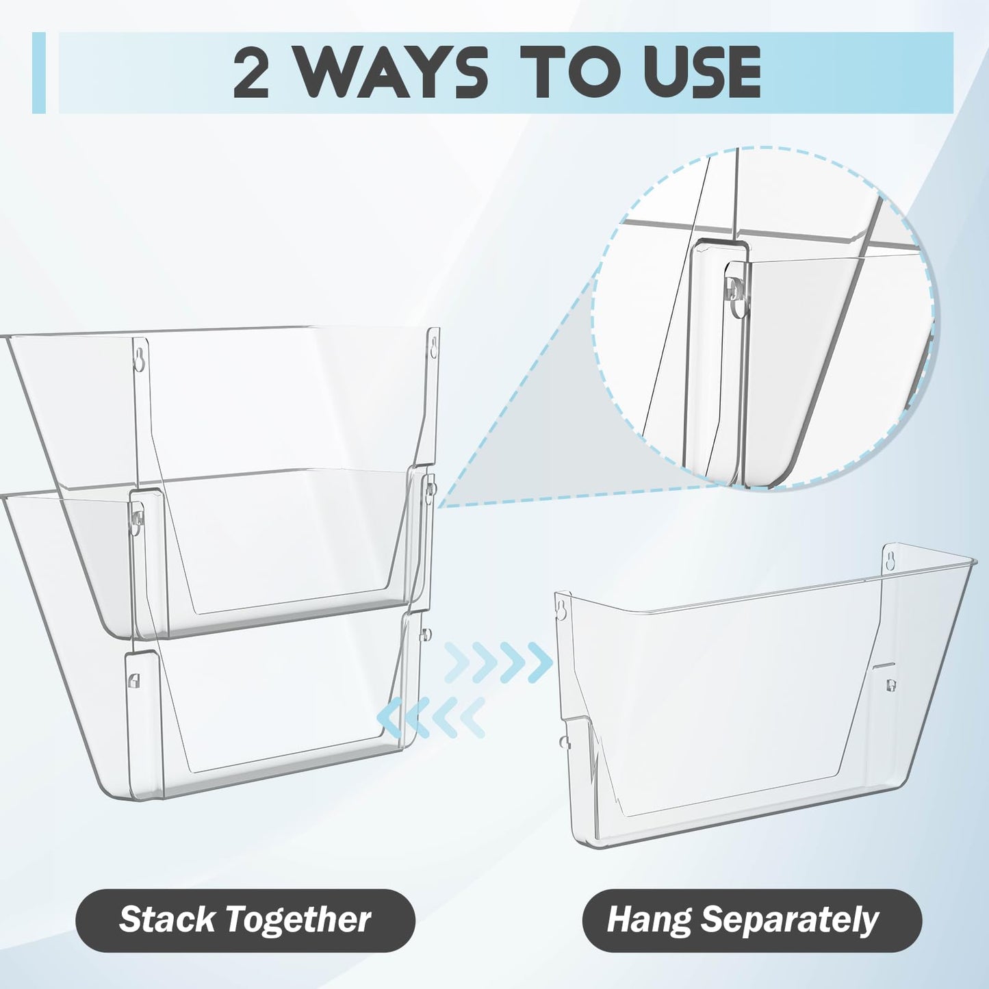 Gawerk Clear Acrylic Single Pocket, Plastic Hanging Wall Mount File Holder for Office Home (Clear, 3 Pack)