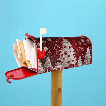Festive Magnetic Mailbox Cover Red Christmas Tree Pattern Outdoor Mailbox Protector Holiday Seasonal Decorative Garden Yard Home Standard Size 21 x 18 Inch