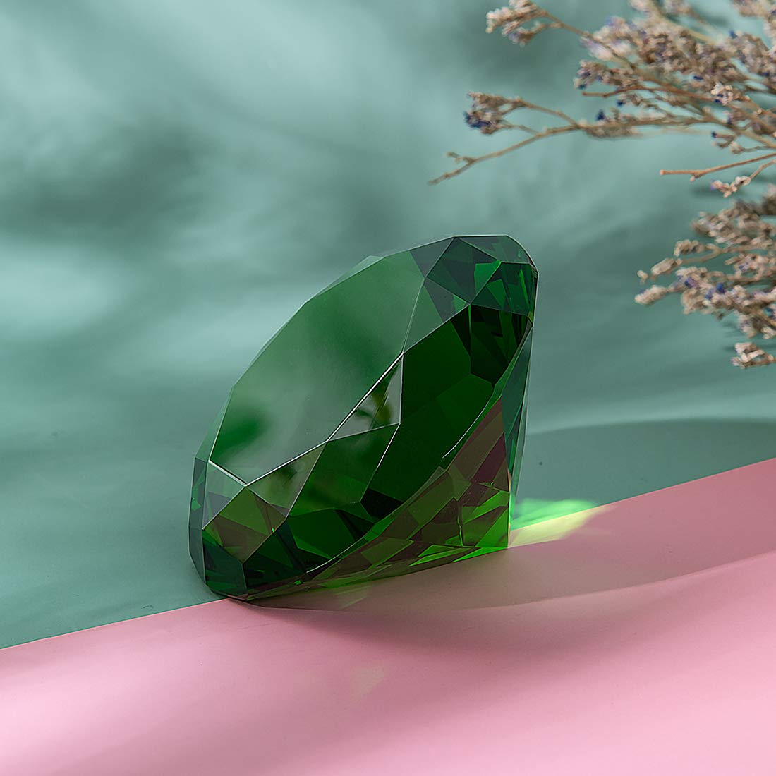 LONGWIN 80mm(3.1 inch) Crystal Diamond Paperweight Jewels Wedding Decoration Centerpieces Home Decor (Green)