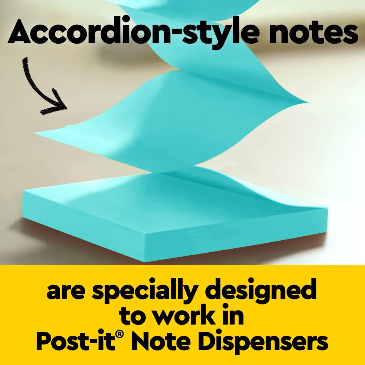Post-it Note Dispenser with Post-it Pop-up Notes, Black Base with Steel Top, 1 Aqua Splash 3 in. x 3 in. Super Sticky Note Pad, Classroom or Office Supplies - 2 Pack