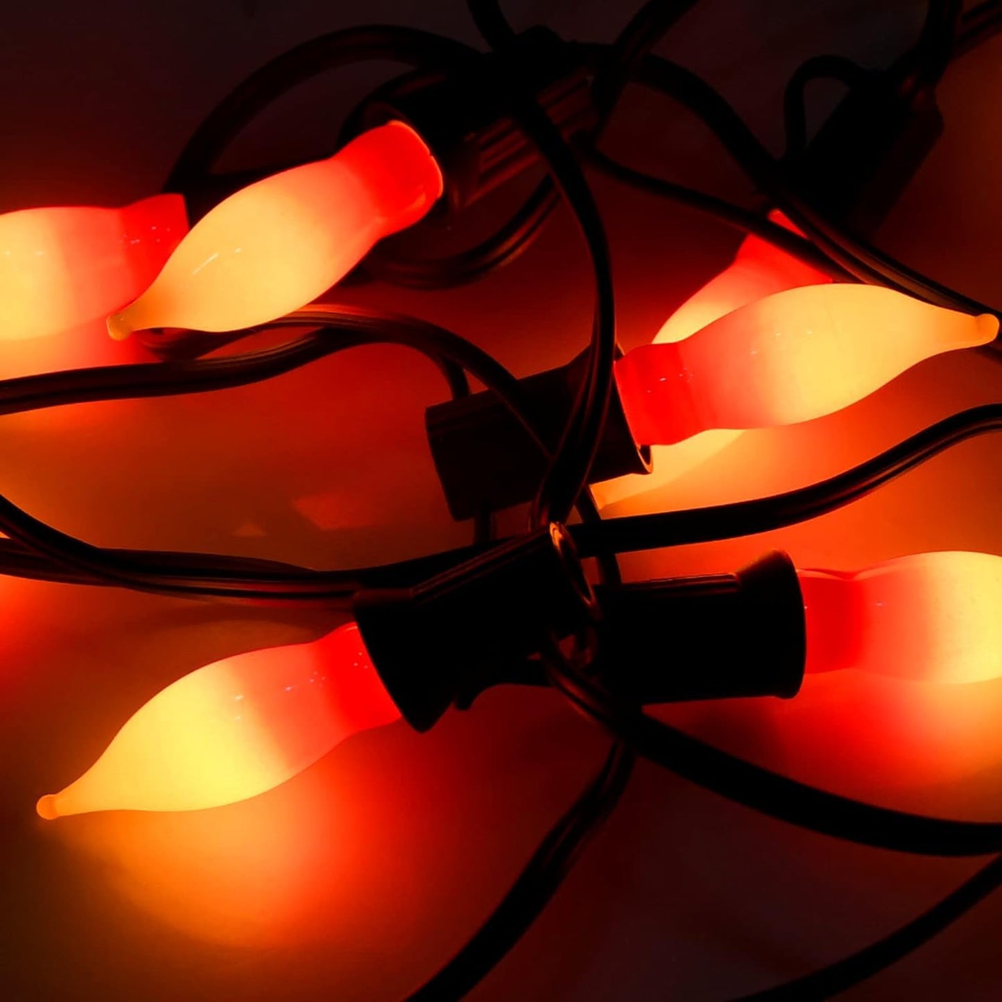 12 Pack C18 Red and Yellow Christmas Flame Candle Lights Bulb, E12 Candelabra Base Flame Shaped Incandescent Replacement Bulbs for Christmas Window Candles, Chandelier, Outdoor String Lights Decor