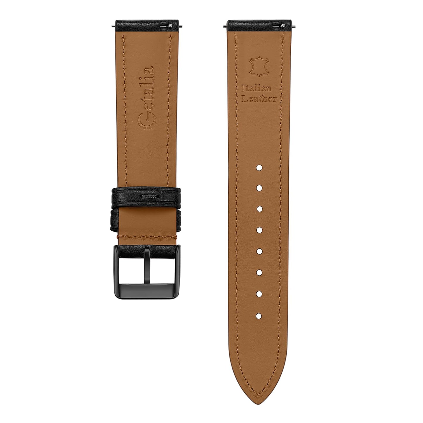Getalia Italian leather Watch Band Tuscany Natural Vegetable-Tanned Full Grain Genuine Leather, Skin-Safe, Quick Release Replacement Watch Straps for Men and Women Thick and Soft (Black Width-20mm)