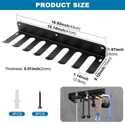 Gym Equipment Storage Rack, Resistance Bands Storage Hanger, Multi-Purpose Home Gym Rack Organizer Wall Mount for Barbells Jump Ropes Lifting Belt Gym Accessories