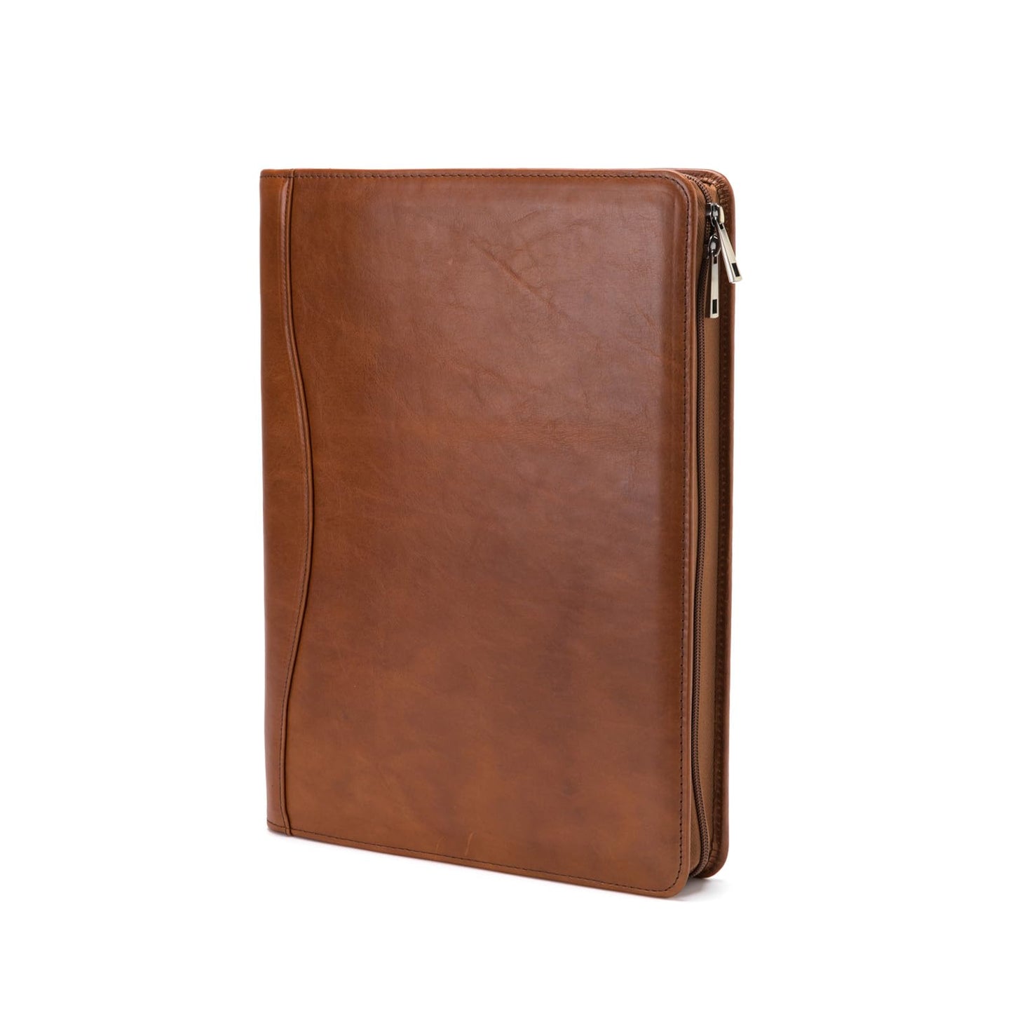 Geslun Genuine Leather Portfolio, Legal Size 8.5 x 14 Pad Holder, Business Padfolio for Men and Women, Zipper 14" Laptop Organizer, Executive Professional Work Travel Notepad Folio, Brown, Oil Tanned