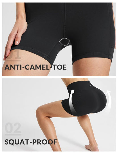 baleaf Womens Spandex Shorts 5" High Waisted Biker Workout Lycra Compression Shorts with Pockets Black L