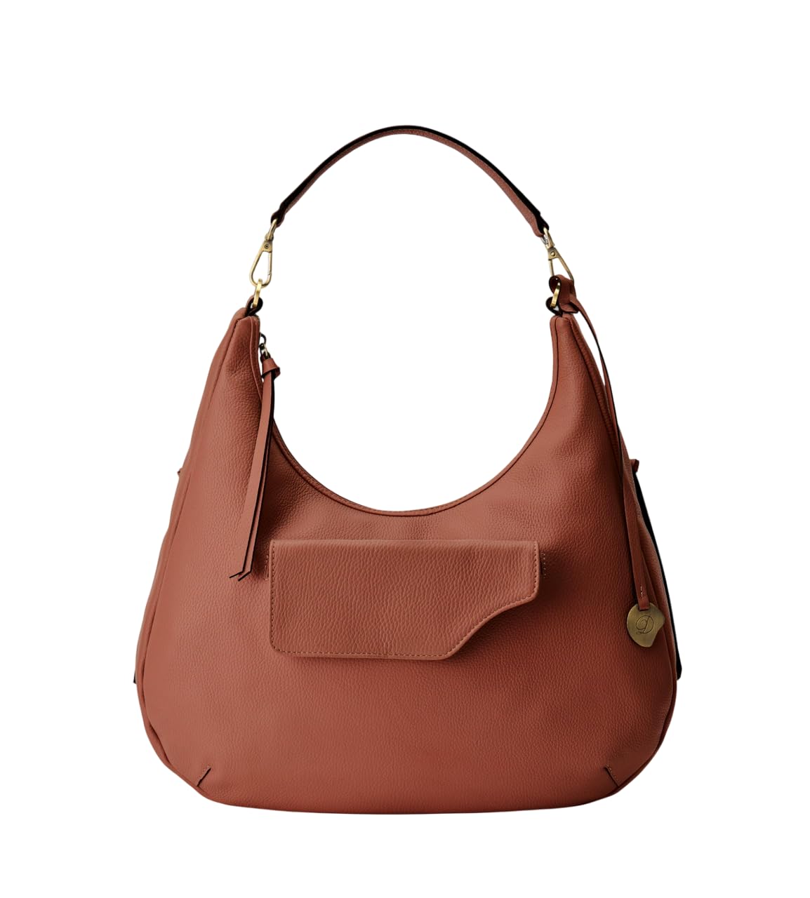 DANEAULT Large Hobo Bag – The Wendy - Italian Pebbled Leather Bag for Women - Convertible & Removable Straps - With Removable Front Pouch - Sleek Crossbody & Shoulder Bag - Women's Handbag - Chestnut