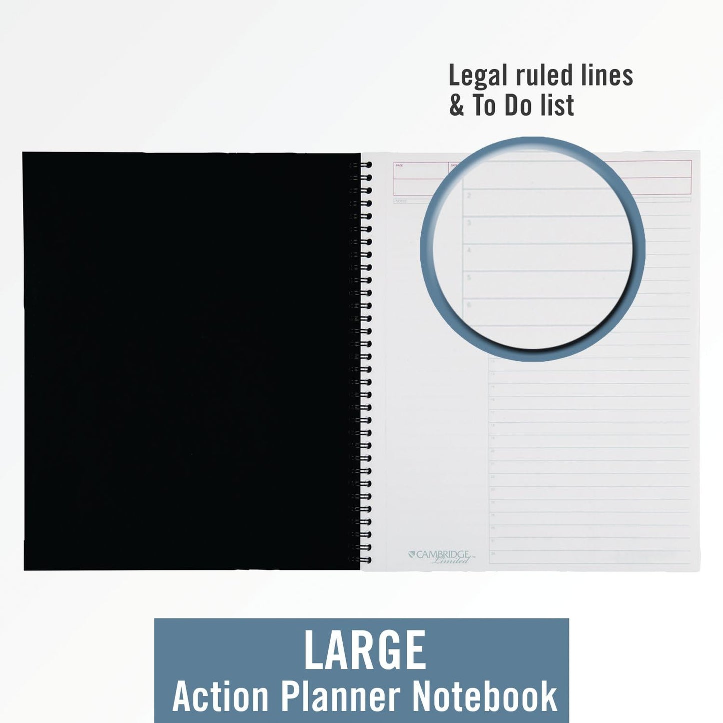 Cambridge Business Notebook, Action Planner, Legal Ruled Paper, 8-1/2" x 11", 80 Sheets, Flexible Soft Touch Cover, Wirebound, Gray (06064)