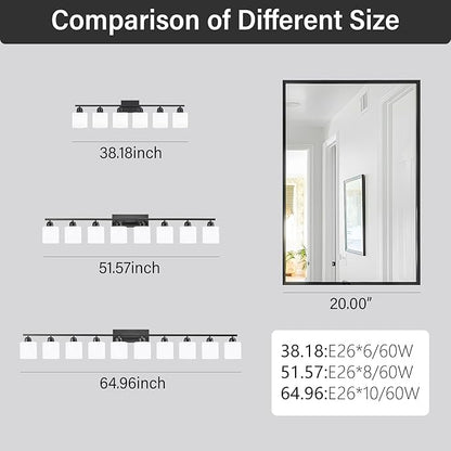 6-Light Black Vanity Lights for Bathroom, Modern Bathroom Vanity Lighting Fixtures Over Mirror, Bathroom Light Fixtures for Bathroom Mirror, Living Room, Hallway, Vanity Table, E26 Base