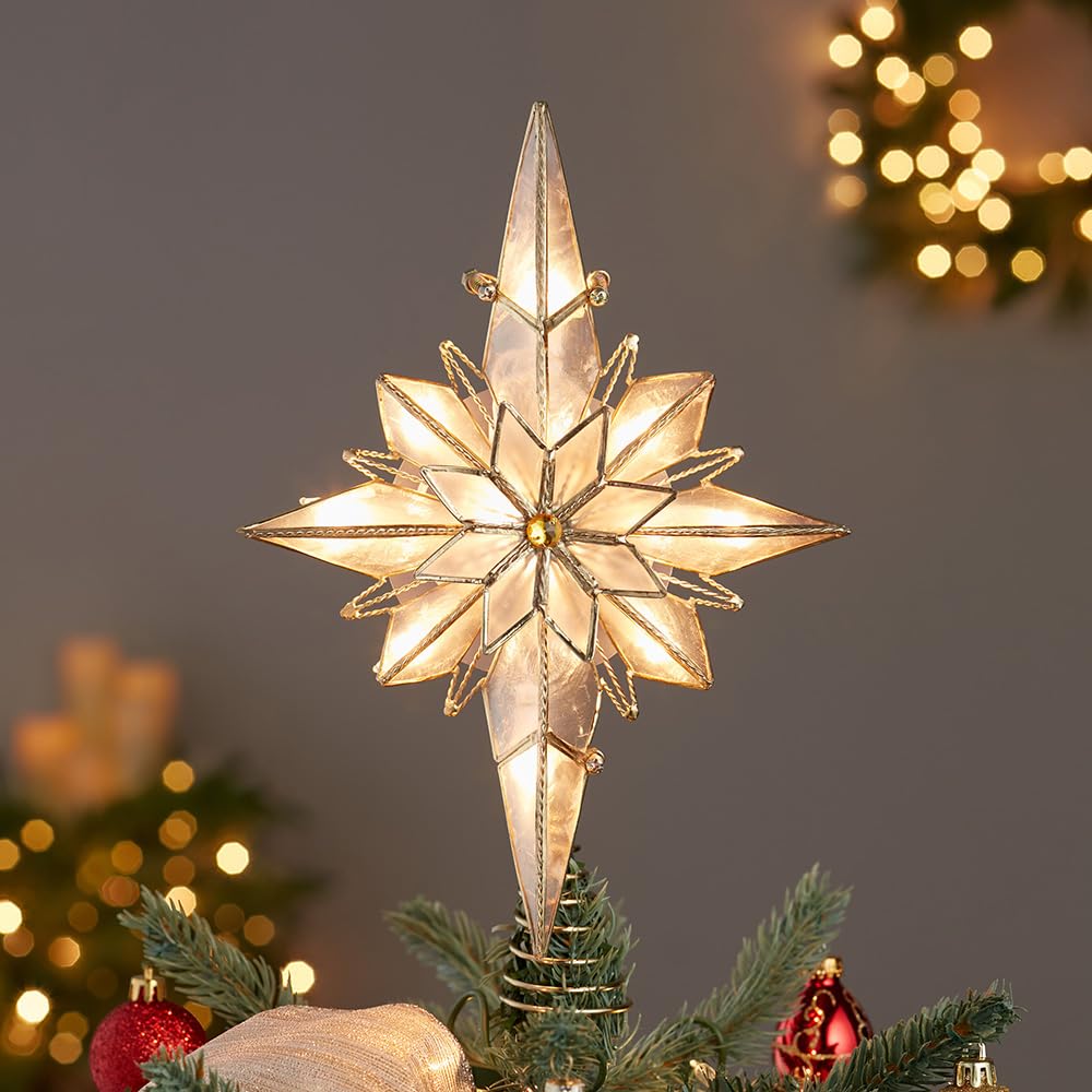 Kurt Adler 10-Light 10-Inch Capiz Classical Multi-Pointed Bethlehem Star Treetop
