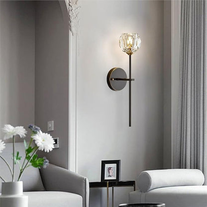 BOKT Postmodern K9 Crystal Wall Lamp Simple Modern Creative Wall Sconces Black Finish Plus Long Diamond Wall Lighting Fixtures for Living Room Dining Room Corridor Bedroom (1Pack)
