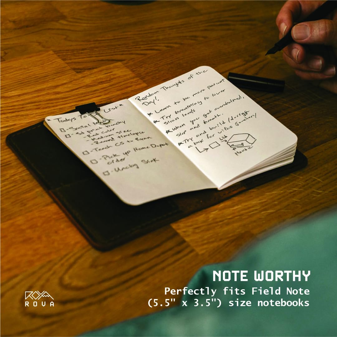 ROVA Field Notes Leather Cover, Full Grain, Fits 3.5" x 5.5" Notebooks, Crafted in the USA, Pocket Journal Cover for Everyday Carry with Pen Holder