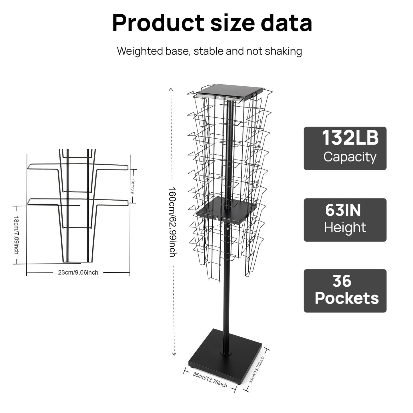 YPCDTL01 360°Rotating Magazine Rack Floor,Brochure Display Stand Magazine Displa Holder for Retail, Office & Trade Shows