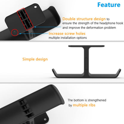 Yocice Upgraded Headphone Stand Hanger,Headset Holder Mount, Hook of Double Hanging Design with Strong Adhesive Tape for Headphones,H02U-Black-1PCS(Double Hanging)