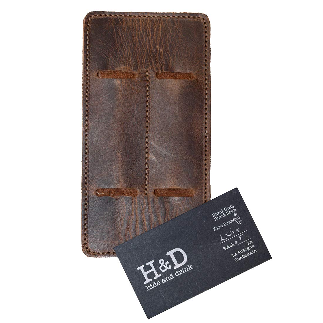 Hide & Drink, Leather Double Pen Holder/Office Essentials/Pencil Sleeve/Pouch/Case, Handmade, Bourbon Brown