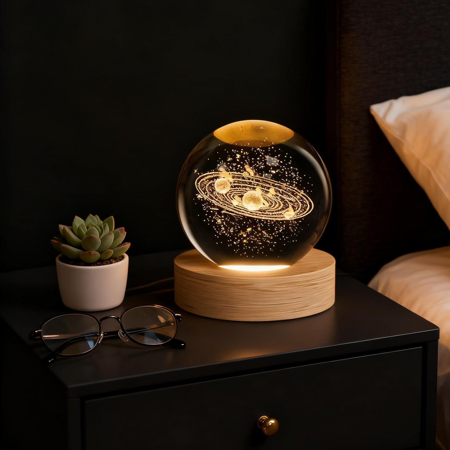 3D Solar System Crystal Ball, 2.4inch Universe Gifts Decorative Quartz Glass Ball, Space Laser Engraved Model Astronomy Decor, Paperweight Physics Display Sculpture Home Decor Crafts for Friends