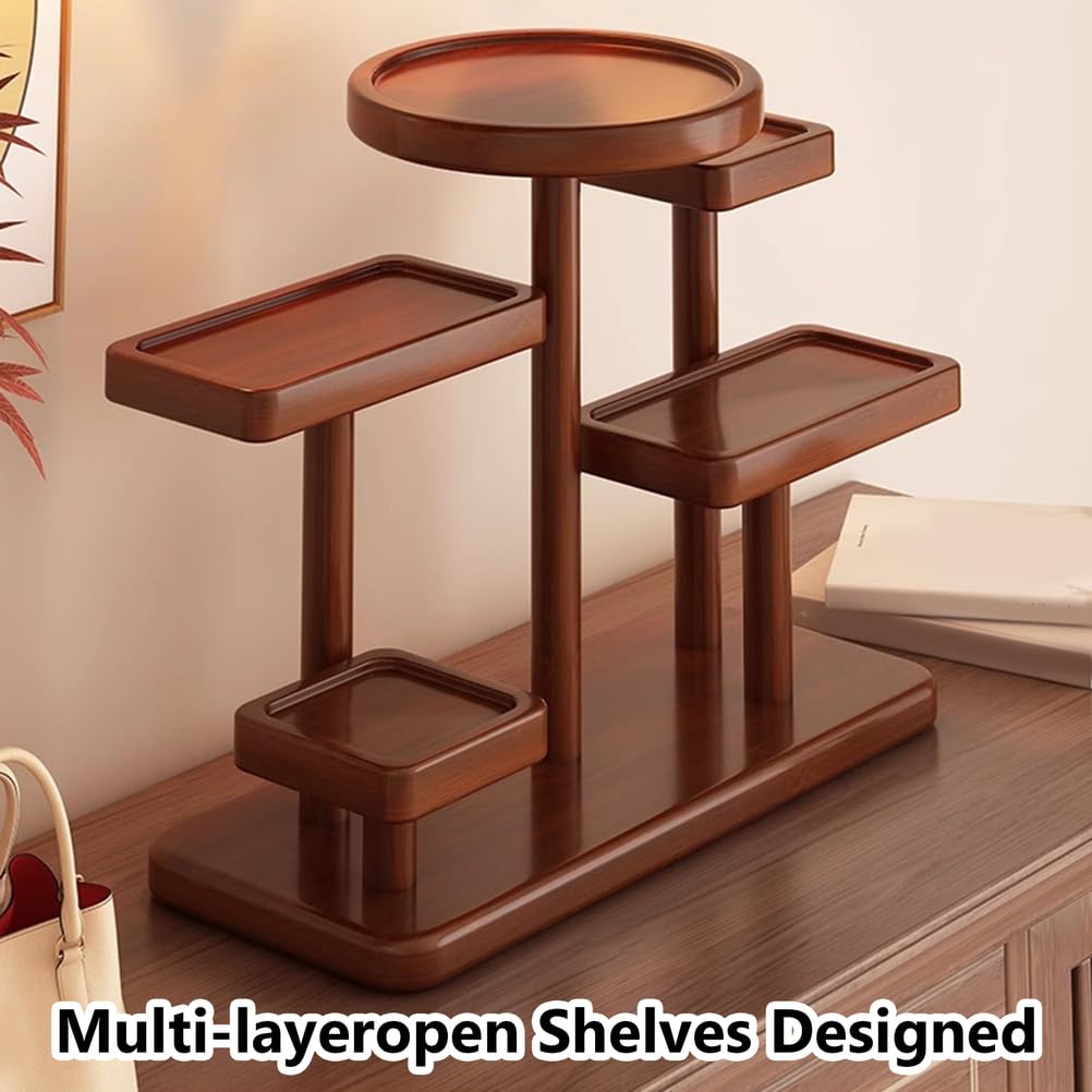 STEHEMO Wooden Tray for Countertop, Cologne Stand Shelves, Elegant Organizer for Cosmetics, Jewelry, Perfume, Candle, Key, Solid Wood Tray for Bathroom, Kitchen, Bedroom, Entryway,Brown