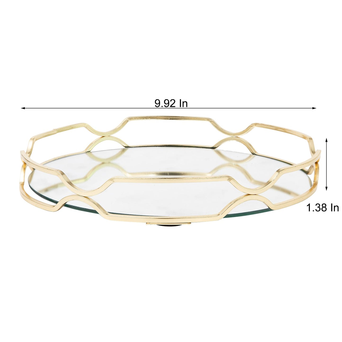 Mirror Glass Vanity Tray Round Cosmetic Decorative Tray for Kitchen Bathroom Living Room Desktop Home Storage for Christmas Valentine's Day Perfume Dresser Jewelry Trinket Organizer (Gold, 9.9 in)