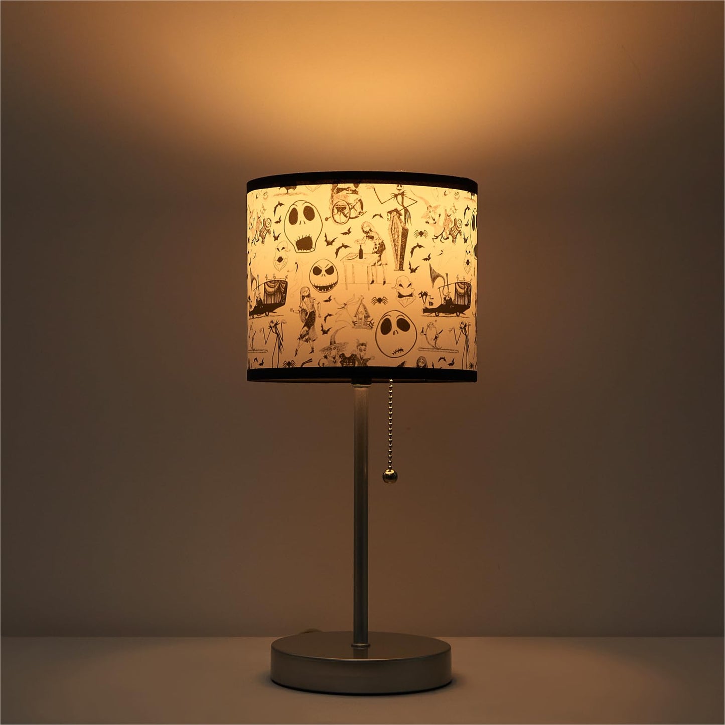 Idea Nuova Table Lamp for Kids, Stick Lamp with Printed Shade & Pull Chain, Bedroom or Nursery Nightstand Lighting,Nightmare Before Christmas