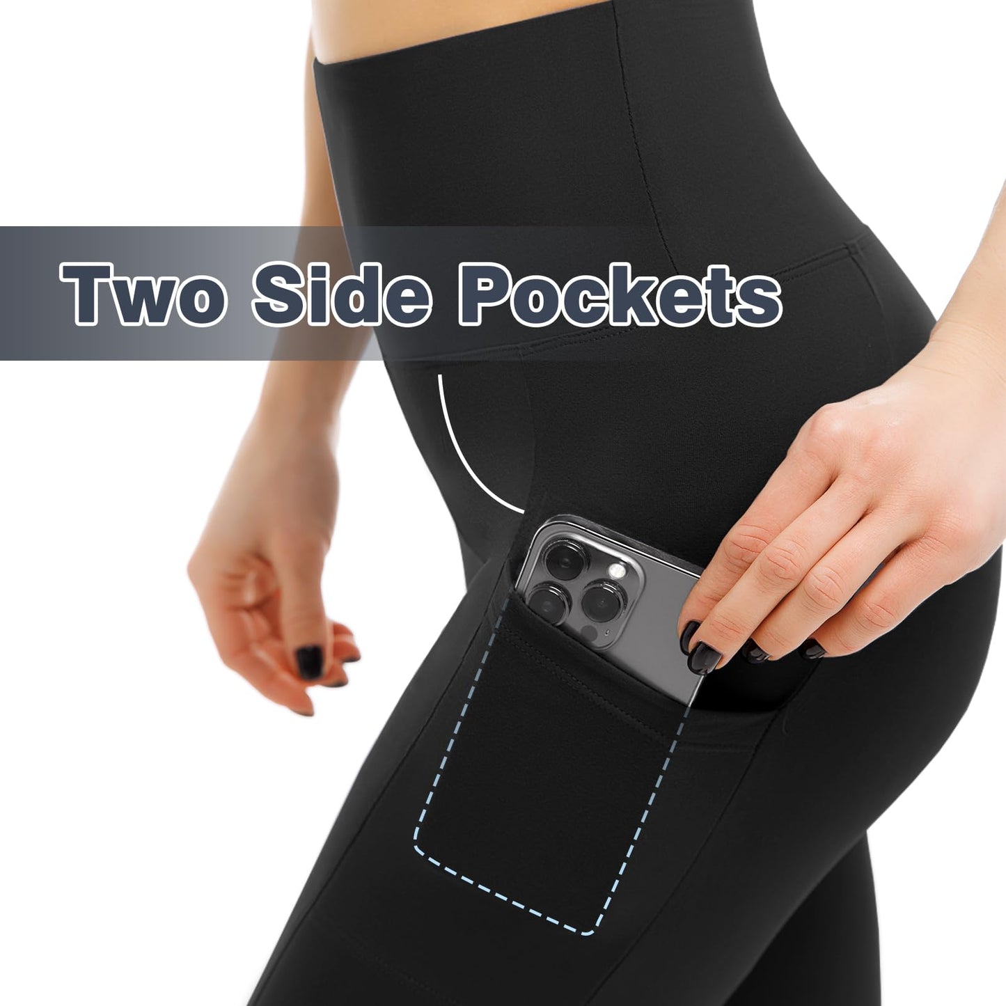 Leafigure 2 Packs Leggings with Pockets for Women, High Waisted Tummy Control Workout Leggings for Gym Black/Purple SM