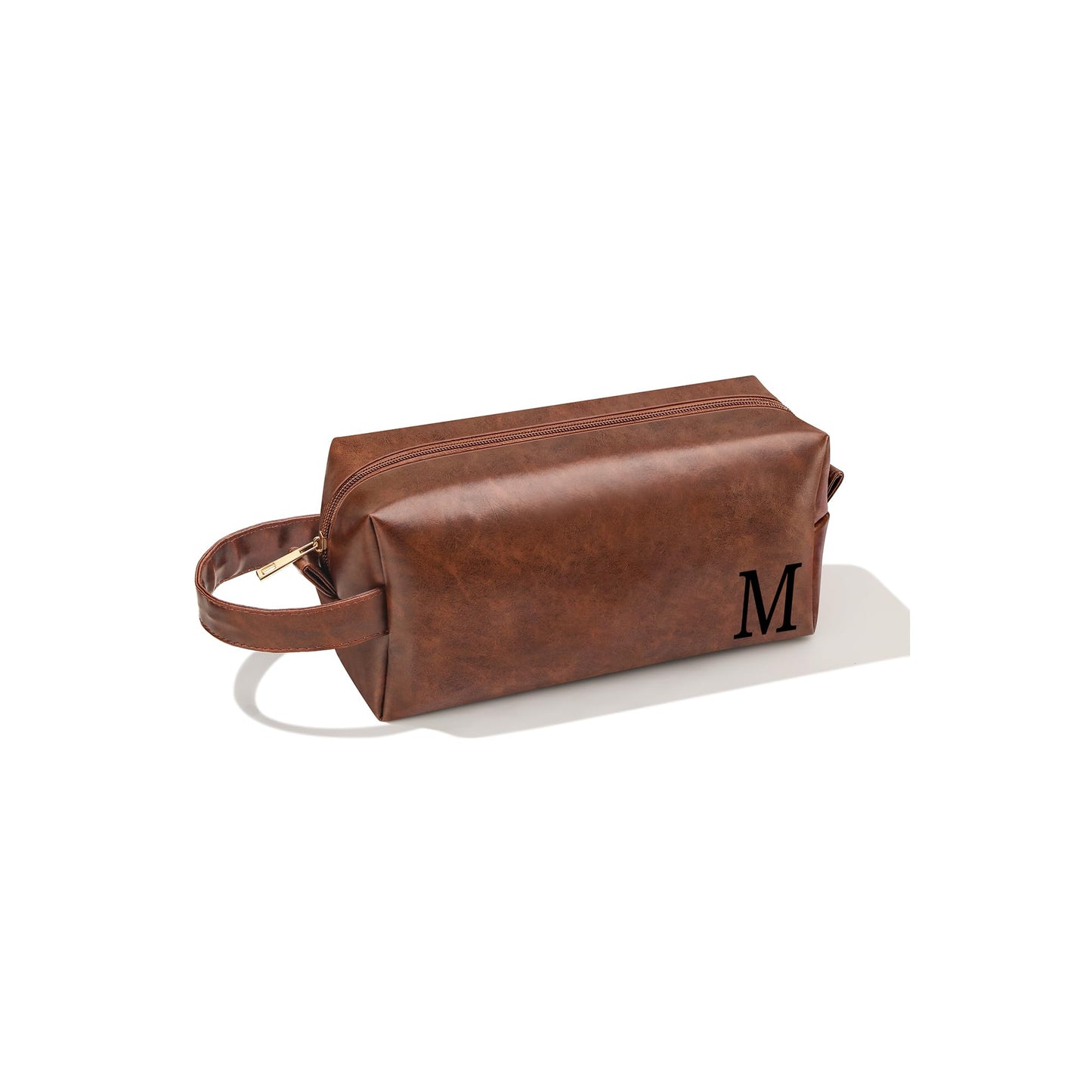 JSENGIFT Mens Toiletry Travel Bag Initial M, Personalized Leather Toiletry Bag for Men, Anniversary Christmas Valentines Fathers Day Birthday Gifts for Husband Dad Grandpa Brother