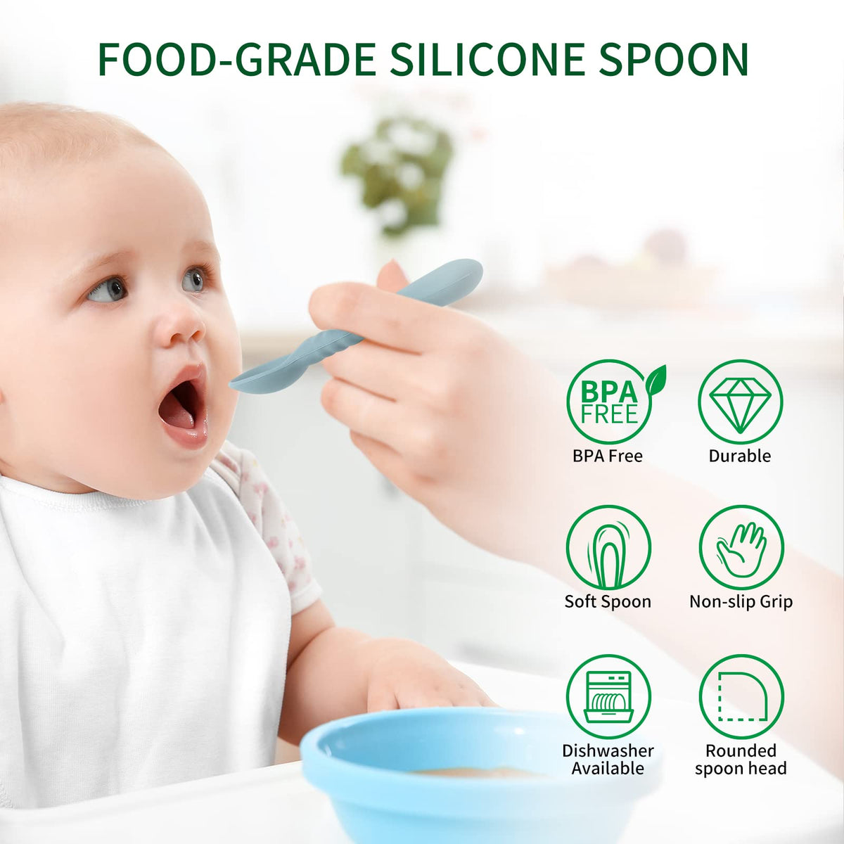 ME.FAN Silicone Baby Feeding Spoons [6 Pack] - First Stage Infant Spoons, Training Spoon for Self Feeding Babies and Toddlers