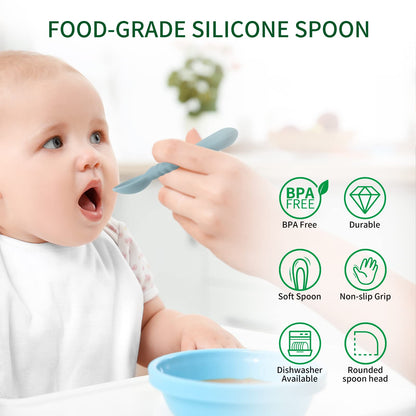 ME.FAN Silicone Baby Feeding Spoons [6 Pack] - First Stage Infant Spoons, Training Spoon for Self Feeding Babies and Toddlers