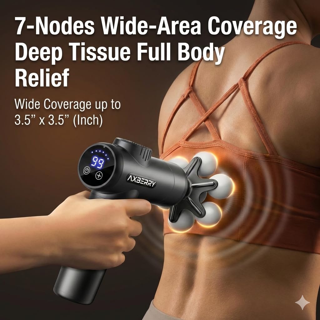 AxBerry Massage Gun Deep Tissue, Body Massager, Percussion Massage Gun, Handheld Massage Gun for Back Shoulder Muscle Pain Relief, Portable Quiet Professional Muscle Gun Mini Massager