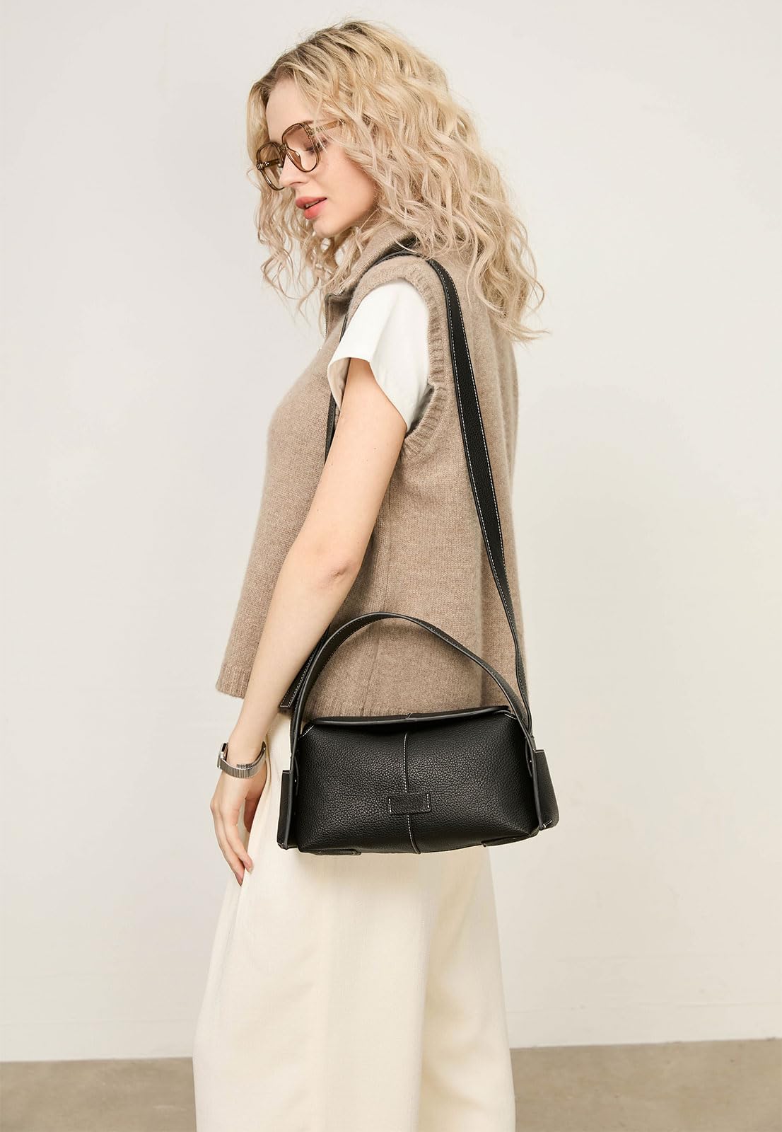 Goinsound Trendy Shoulder Purses Medium Black Handbags For Women Leather Crossbody Bag With Adjustable Strap