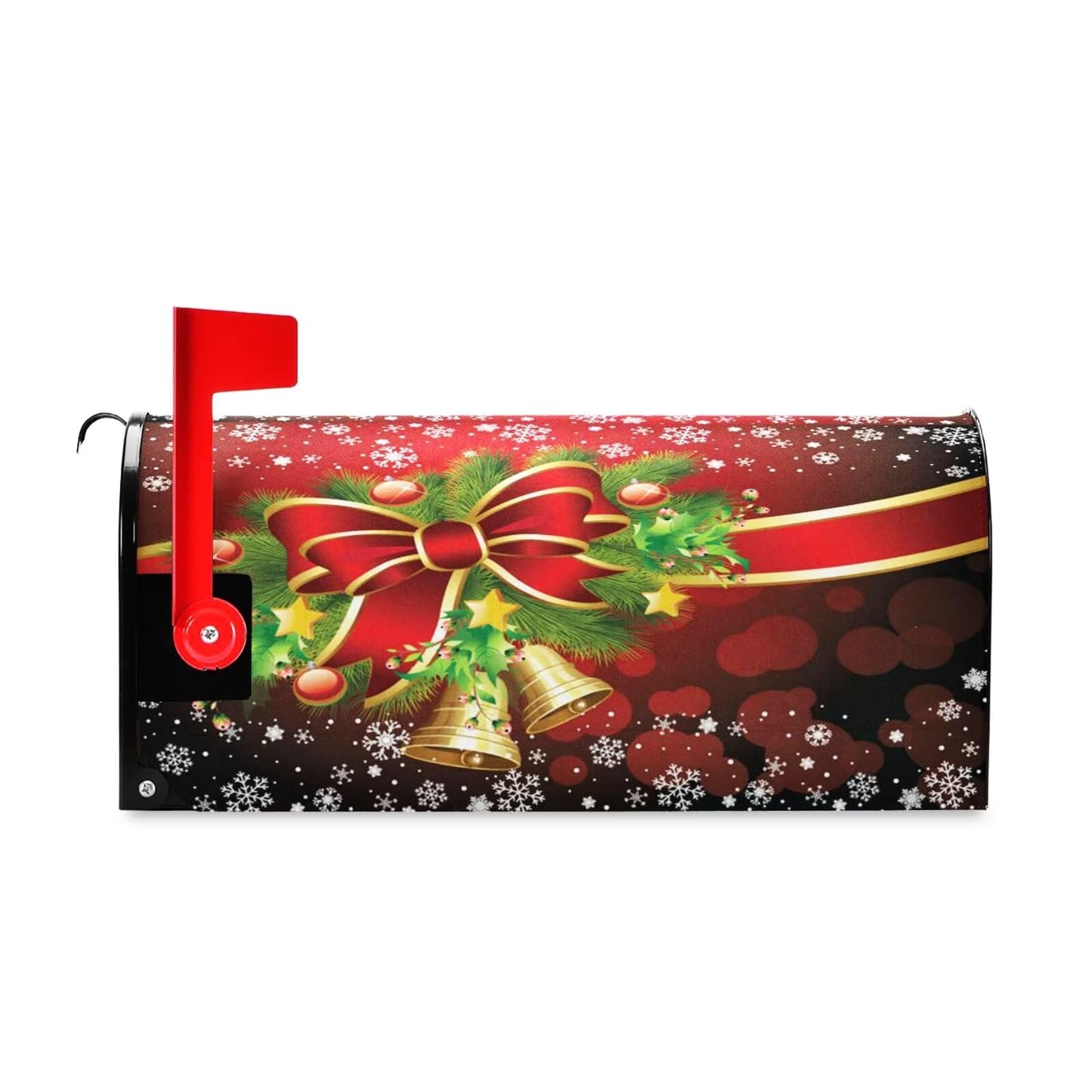 Wusikd Christmas Red Bell Snowflake Mailbox Cover Magnetic Standard Size Winter Poinsettia Mailbox Covers Letter Post Box Cover Wrap Decoration Welcome Home Garden Outdoor 21" Lx 18" W
