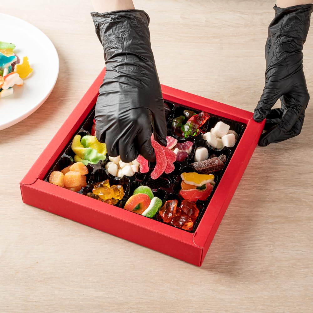 Restaurantware Sweet Vision 9.1 x 9.1 x 1.6 Inch Square Candy Boxes 10 Disposable Bakery Gift Boxes - 16 Compartments With Slidable Clear Lids Red Paper Boxes For Chocolate And Treats