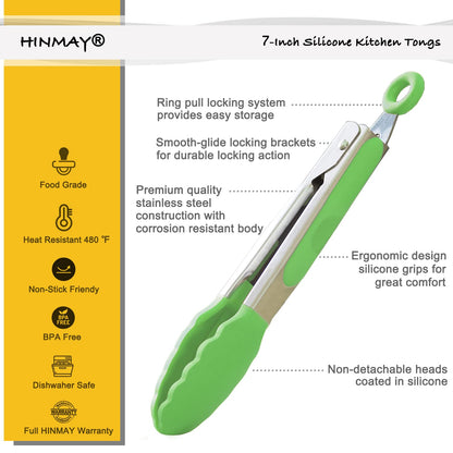Small Silicone Tongs 7-Inch Mini Serving Tongs, Set of 3 (Black Gray White)