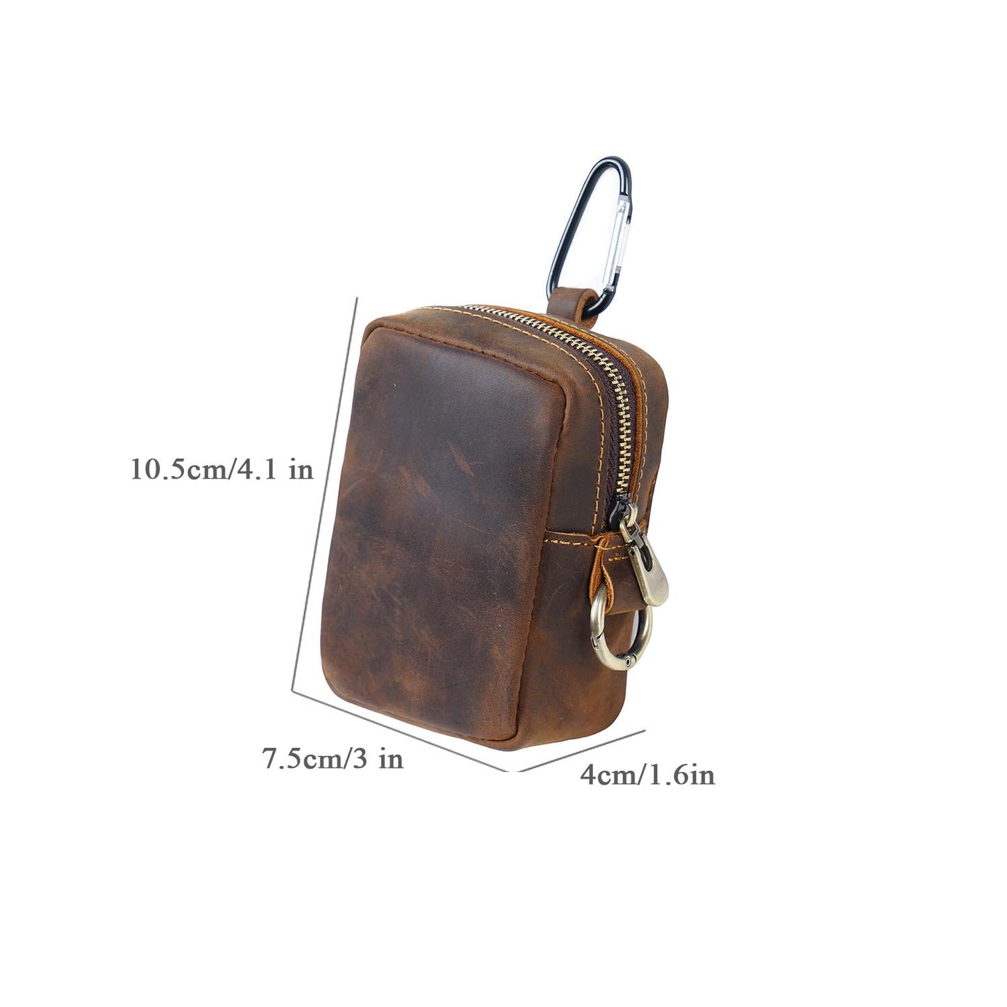 RRBMMH Crazy Horse Leather Coin Purse Retro Zipper Wallet Genuine Leather Coin Pouch for Men Small Leather Change Purse with Key Ring for Travel