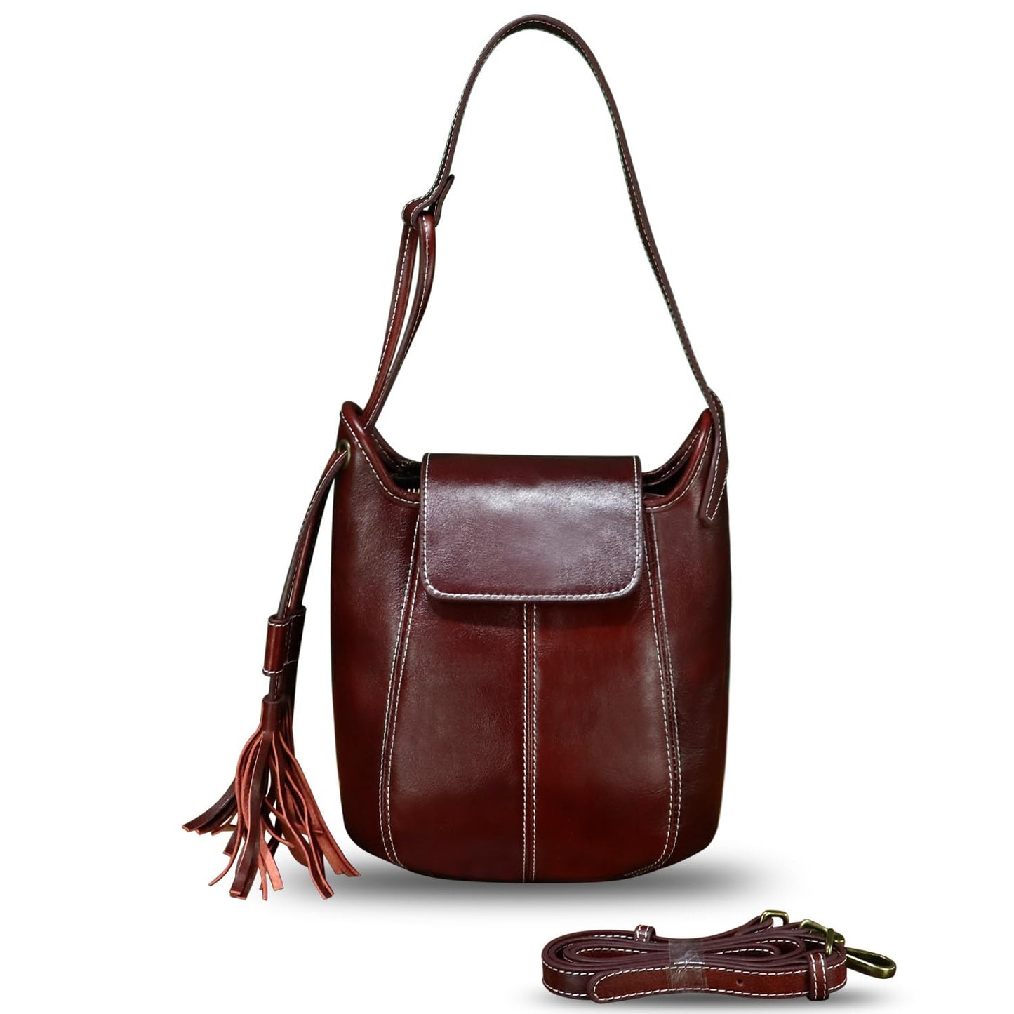 Genuine Leather Hobo Bag for Women Shoulder Bag Vintage Desinger Crossbody Bag Satchel Purse with Tassel (Red)