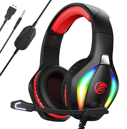 Fachixy FC100 Gaming Headset with Microphone for PS4, PS5, Switch, Xbox, PC, Mac, Gamer Headset with RGB Light, Computer Headphones with Mic