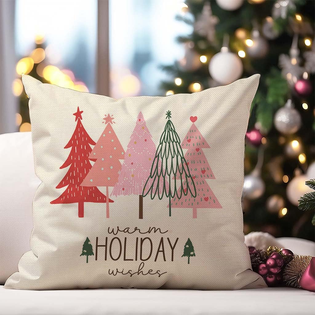 HERHOME Pink Christmas Pillow Covers 18x18 Inch Gingerbread House Hot Cocoa Xmas Tree Pink Christmas Decorations Winter Holiday Decorative Throw Pillow Case Set of 4 for Couch Home Decor