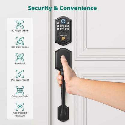 Keyless Entry Door Lock with Handle Set - Fingerprint Door Locks, Electronic Keypad Deadbolt, Smart Locks for Front Door, Auto-Lock & One Touch Locking, Easy Installation - Satin Nickel