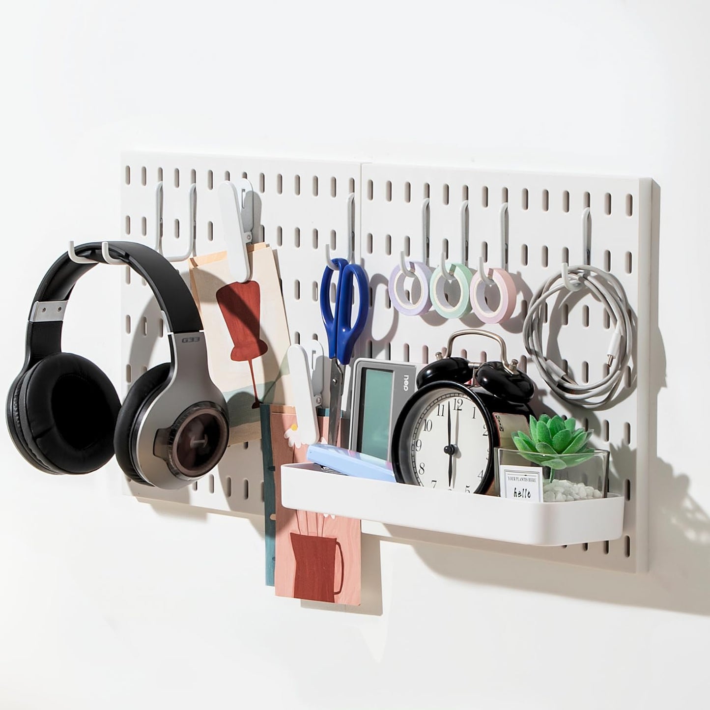 Keepo Pegboard Combination Kit with Modular Accessories, Wall Organizer for Gaming Setup, Crafts, and Ornament Display, Peg Board for Bedroom, Office, Home (White, 22″×11″)