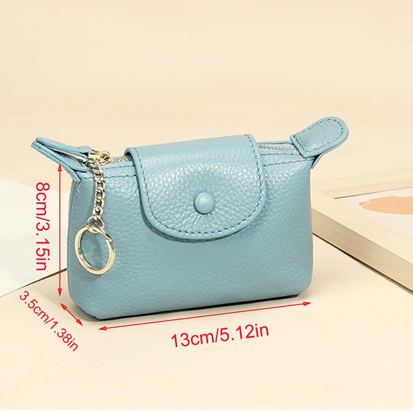 BDHRKTE Women's Genuine Leather Mini Coin Purse and Wrist Bag - Coin Organizer, Change Holder, Card Case, Zipper Storage Bag in Water Blue