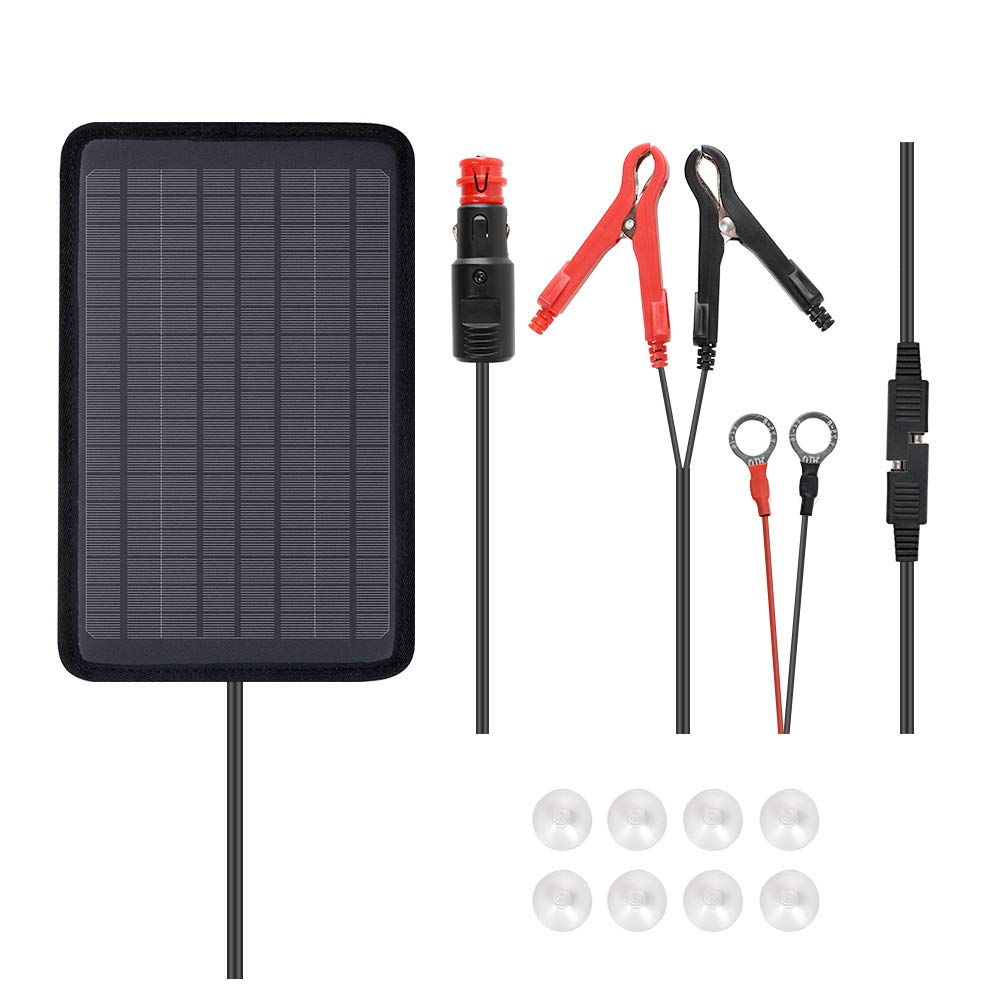 Renogy 5W Solar Trickle Charger Portable Battery Maintainer with Lighter Plug/Alligator Clips/Battery Cables for Car Boat Marine Motorcycles Truck