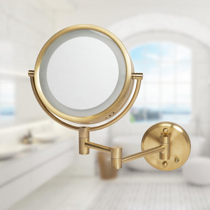 JERDON Wall-Mounted Makeup Mirror with LED Lighting - Direct Wire Lighted Makeup Mirror with 8X Magnification & Nickel Finish Wall Mount - Model HL75ND