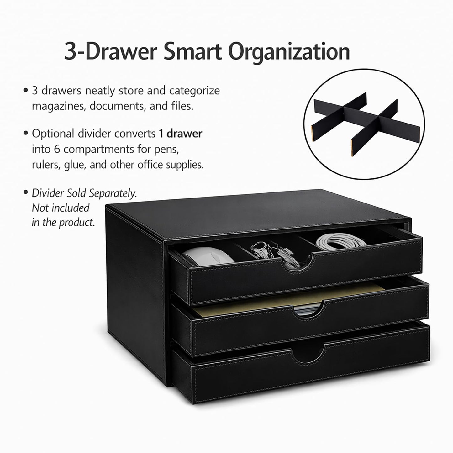UnionBasic Document Organizer, 3-Drawer File Cabinet Document Storage Box, Office Desktop Filing Organizer, Black