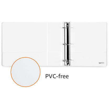 Amazon Basics 3 Ring Binders, 3 Inch, 2 Pack, D-Ring Organizer for School, Home Office, White